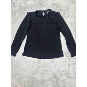 Women’s Karl Lagerfeld Blouse Ruffled Lined Black Size Small